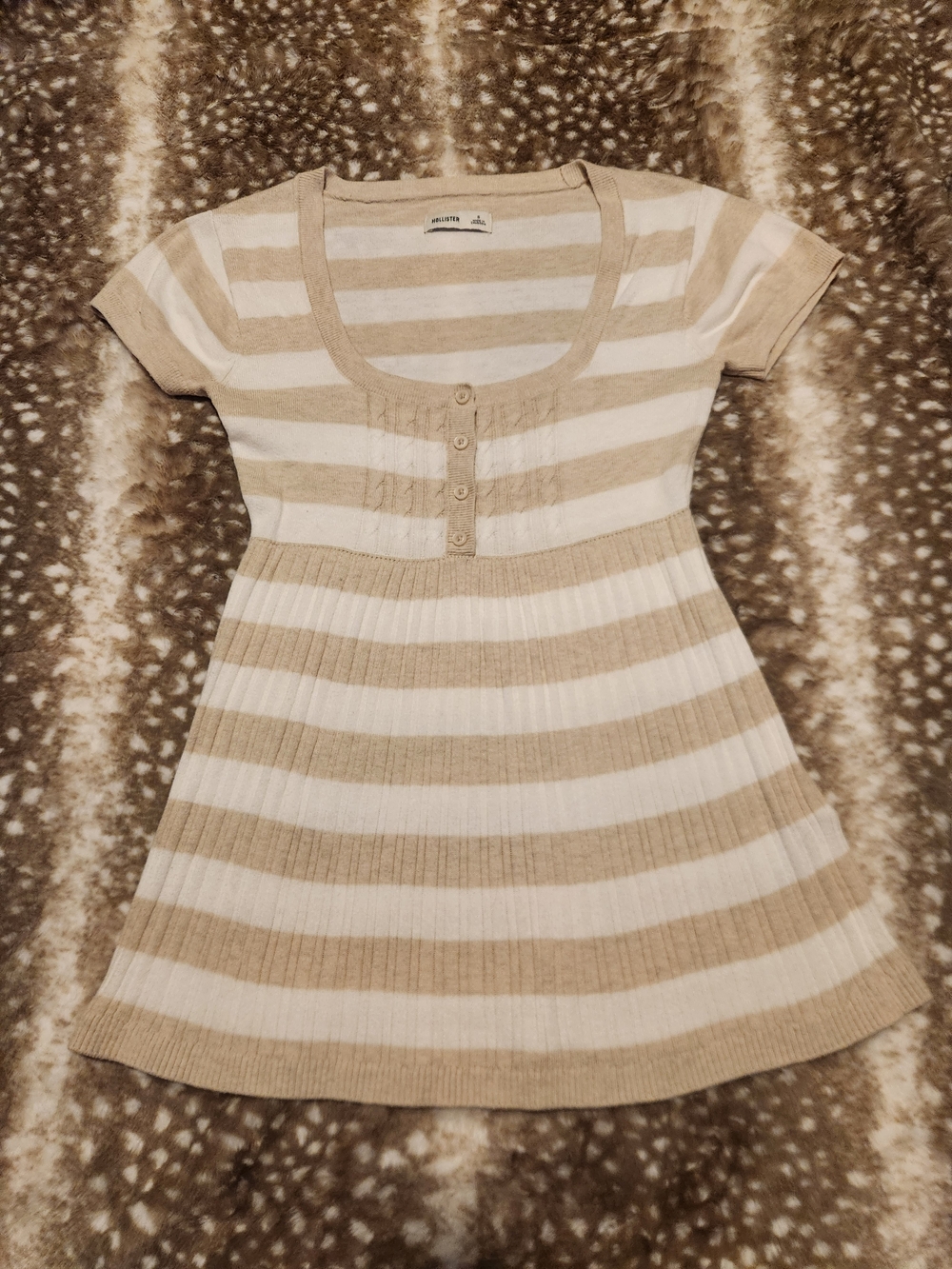 Hollister cream and tan striped babydoll top button up